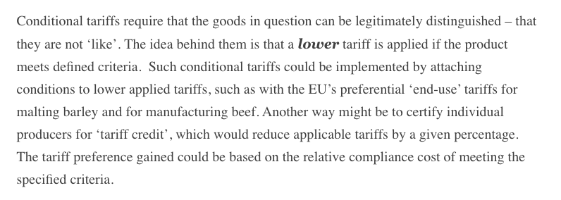 Anyhow, if not a ban on certain process and production methods - are there other approaches that could works? @DGWilkinson makes some suggestions here, including labelling and conditional tariff preferences (similar to the Mercosur eggs):  https://www.linkedin.com/pulse/defending-british-farming-standards-trade-derrick-wilkinson/