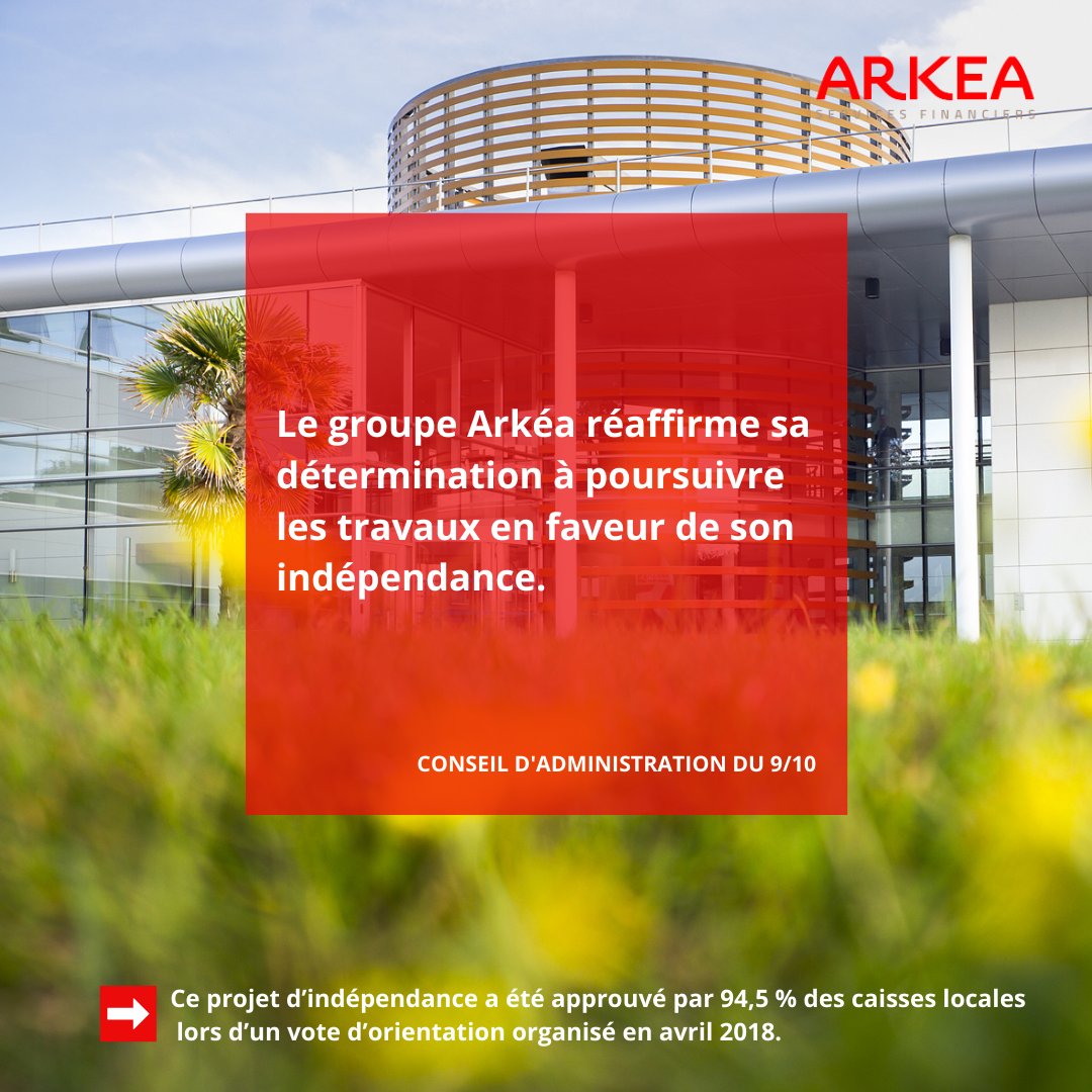 A l'issue du Conseil d'administration, réuni ce jour, le groupe Arkéa réaffirme sa détermination à poursuivre les travaux en faveur de son indépendance. 
Le communiqué : 
arkea.com/banque/assuran…