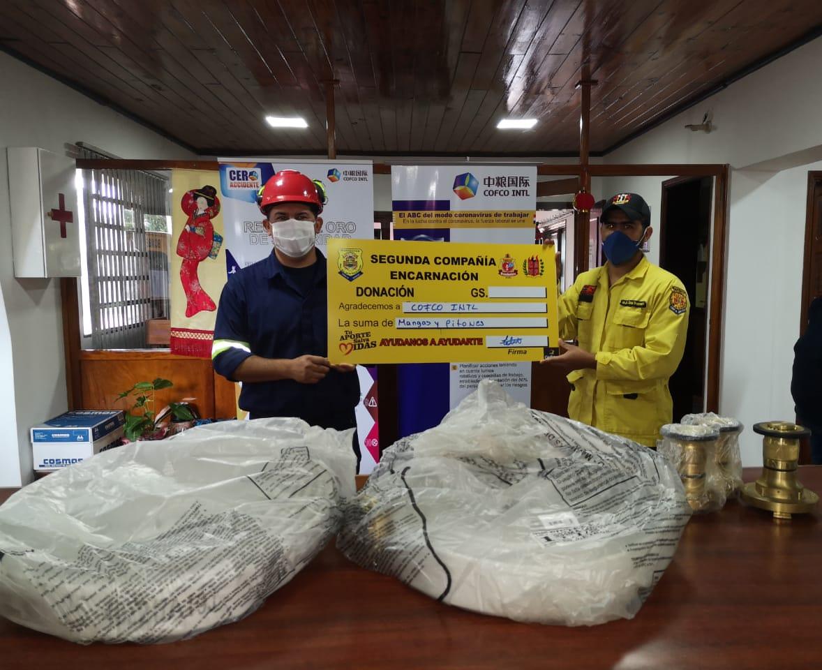 Nuestro agradecimiento a la empresa Cofco International por su donación de mangas y pitones para combate contra incendios por importe de 5.000.000 Gs.