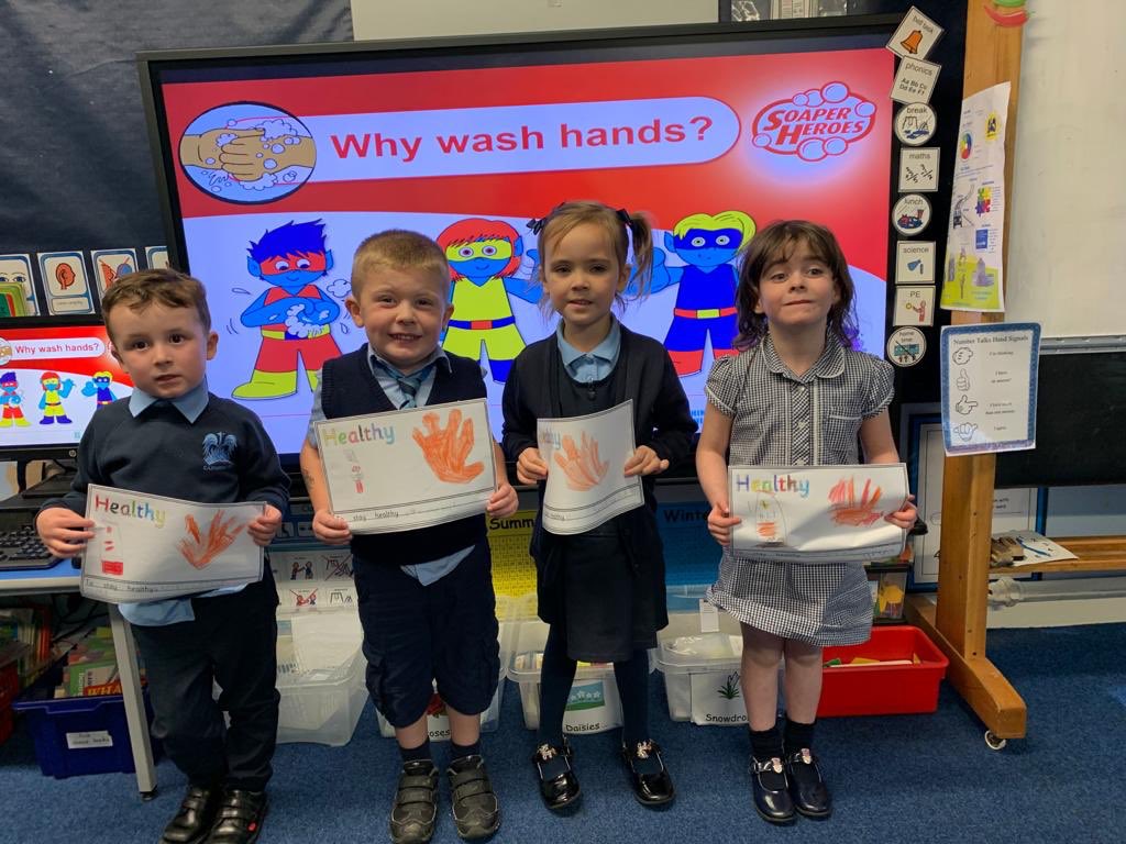 CarnbroePS's tweet photo. We made posters in P1C to get the message across to stay healthy you must keep your hands clean 👍🏼😁⭐️🦠🧼 @LifebouySoap #germfree #keepwashinghands https://t.co/O6ERm3d0Xq