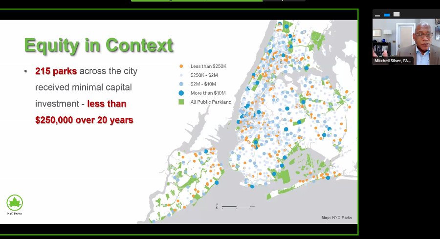 AbraAICP's tweet photo. Data-driven approach to equity looked at investment in parks over the last 20 years. New investment focused on parks that had not received significant capital investment. -@mitchell_silver at #APAC3 https://t.co/1weP7YQzL8
