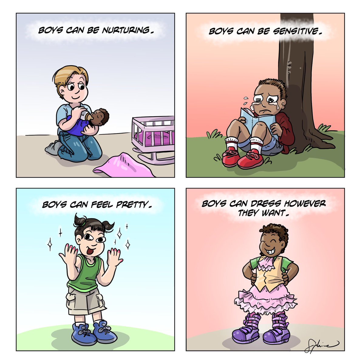 AssignedMale's tweet photo. Boys can be nurturing. Boys can be sensitive. Boys can feel pretty. Boys can dress however they want. https://t.co/TsS72Ma928