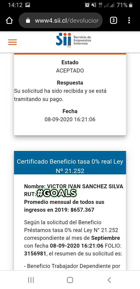 victorss10's tweet photo. @SII_Chile Entonces me pueden resolver el problema ya que no me permite solicitar el tercer prestamo como dependiente estipulado por la ley 21.252 ya que por interno no responden @SII_Chile @Contraloriacl @ContraloritoCGR @ignaciobriones_ @sebastianpinera @KarlaEnAccion https://t.co/q49z1BtPYy