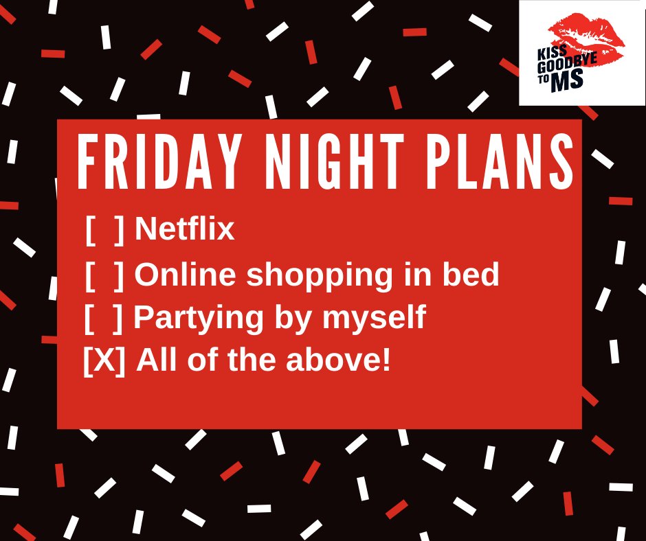 Happy Friday everyone!🙌🎉✨

We don't know about you, but after a long hard week this is what our Friday plans are looking like!😍🛌

#FridayFeelings #MultipleSclerosis #multiplesclerosisawareness #weekendmood