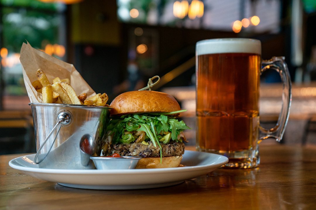 New 🍔  on the Menu in Newton!

Come in this weekend and try our Vegan Sweet Potato + Black Bean Burger is topped with avocado, fried egg, crispy onions, arugula, and our homemade special sauce! Enjoy it with our Oktoberfest: Golden Meadows Festbier! #hopstersbrew #veggieburger