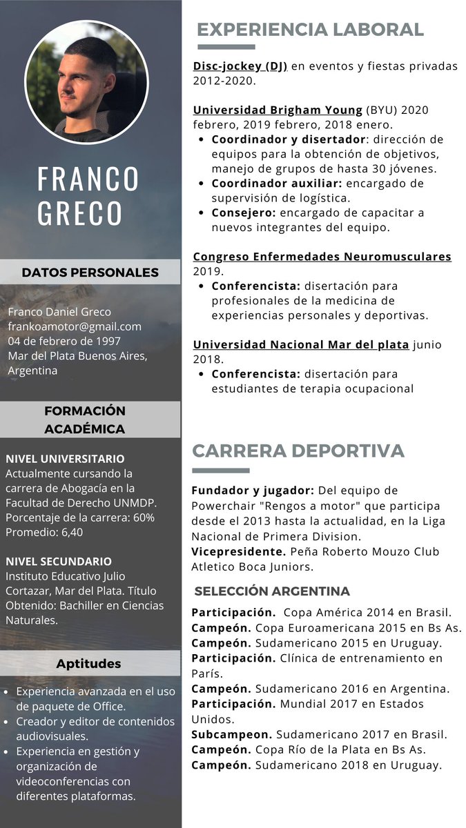 Ayer conocí a <a href="/FrankoGreco/">Rengo</a> y necesito sus RT:
Su historia es espectacular. Tiene atrofia muscular espinal tipo 2, y ESTA BUSCANDO LABURO porque se casa*.  Es tricampeon sudamericano de Futbol en silla eléctrica, speaker, y esta en 4to de derecho. Vive en Mardel. +