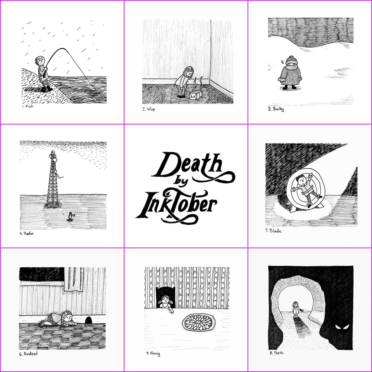 For #Inktober 2020, I’m turning the prompts into causes of death 💀 Inspired by The Gashlycrumb Tinies. There won’t be any gore – just a bunch of little kids who should be more careful… ⚰️
instagram.com/RandomlyGen