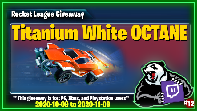 giantpandaTV's tweet photo. 'TW Octane' on Rocket League, Any platform

✅Like/RT this tweet
✅Follow @GiantPandaTV 
✅Tag one friend / Comment why you want it

Checkout my twitch: https://t.co/NzEoyapEhO
Checkout my discord: https://t.co/mtFuCplsMW

Giveaway Ends: 2020-11-09
#RocketLeague #Twitch #Giveaway https://t.co/dSx1T2dBBn