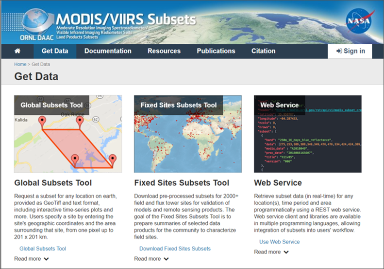 NASAEarthData's tweet photo. Obtain NASA #MODIS land product subsets for any location on Earth, including field and flux tower sites, or retrieve subset data (in real-time) programmatically using a REST web service with the #ORNLDAAC MODIS Global Subsetting Tools. Explore tools: https://t.co/xCG7DGBvpv https://t.co/WbDwnlTIi2
