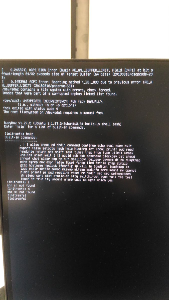 Enlik's tweet image. Root file system requires manual fsck [duplicate]

Answer:  askubuntu.com/a/885066?stw=2

#ubuntu #fsck