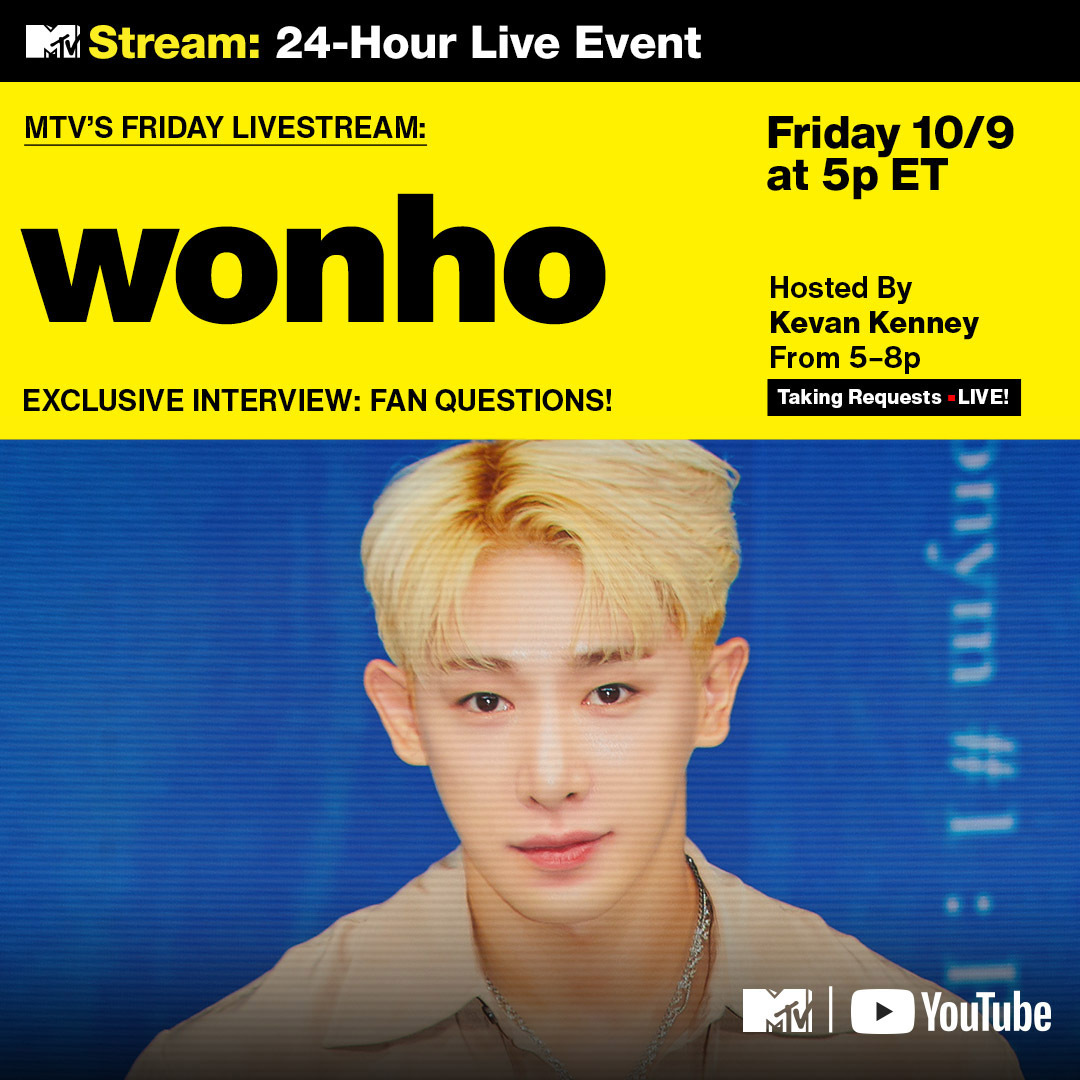 MTV's tweet image. It’s time for MTV’s #FridayLivestream! Head to our YouTube right NOW to catch some exclusive @official__wonho content, an exclusive music video tease from @spencermusic, and a phone call with @KIIARA. 🎶

Watch here: youtu.be/sVDWABsEEiU
