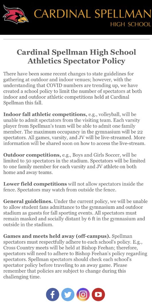 Cardinalcrayz's tweet photo. Important message from the school regarding fans for fall sports. https://t.co/eH0CCnN37o