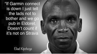 kate_running's tweet photo. @EliudKipchoge only joking but it's all Garmin's fault.. too much time in the pub - all the best champ, fast recovery https://t.co/SWl0qD1r8f
