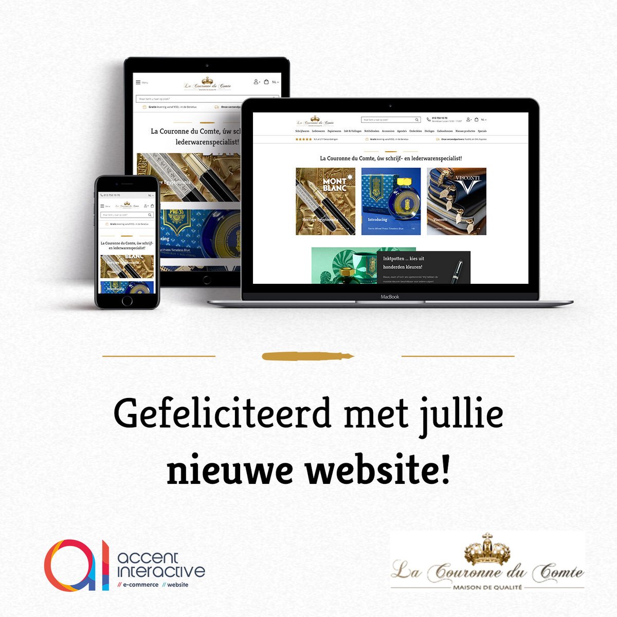 accentint's tweet photo. Trots op het eindresultaat voor de vernieuwde webshop van La Couronne Du Comte, dé schrijf- en lederwarenspecialist! Met veel passie en plezier hebben wij de Magento 2 webshop ontwikkeld en vormgegeven. https://t.co/TYJQKcMWFG
#magento2 #ecommerce #webshop #wemaketheweb https://t.co/L9EhvY0TTG