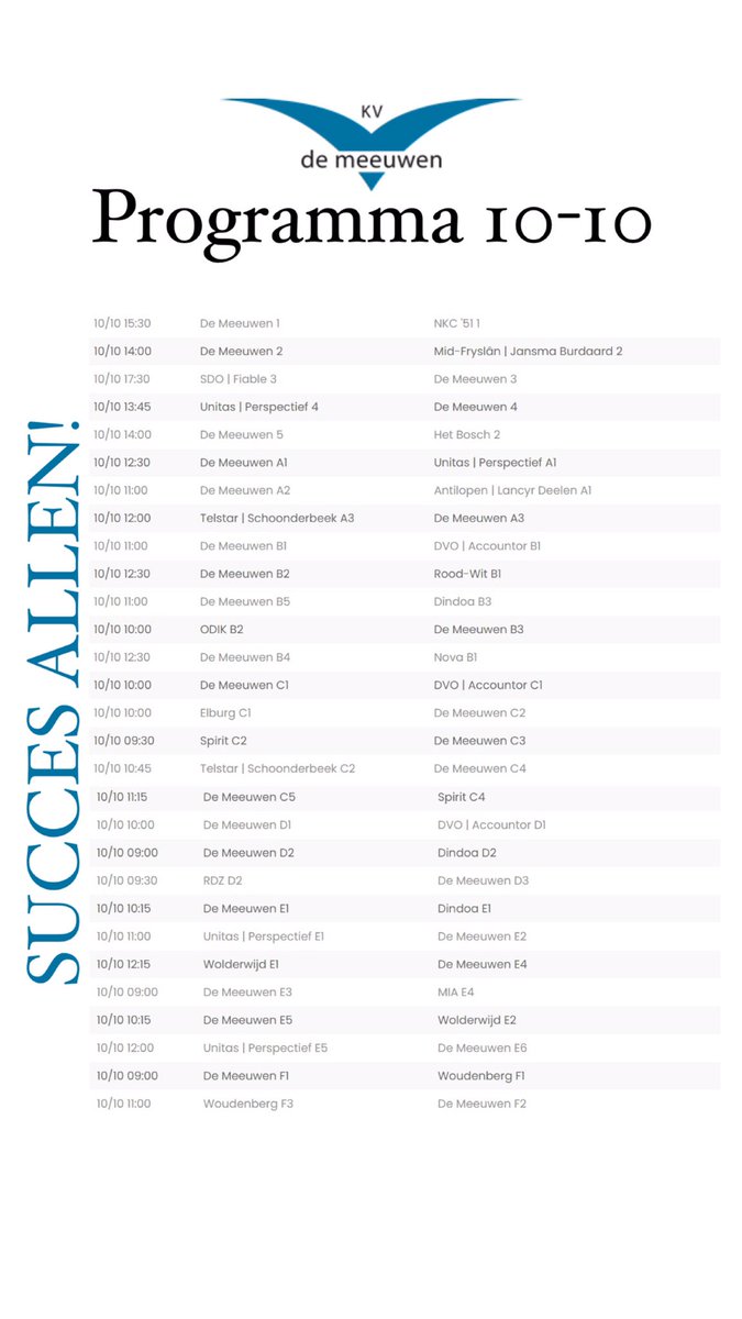 Veel succes allen morgen!! 🙌🏽