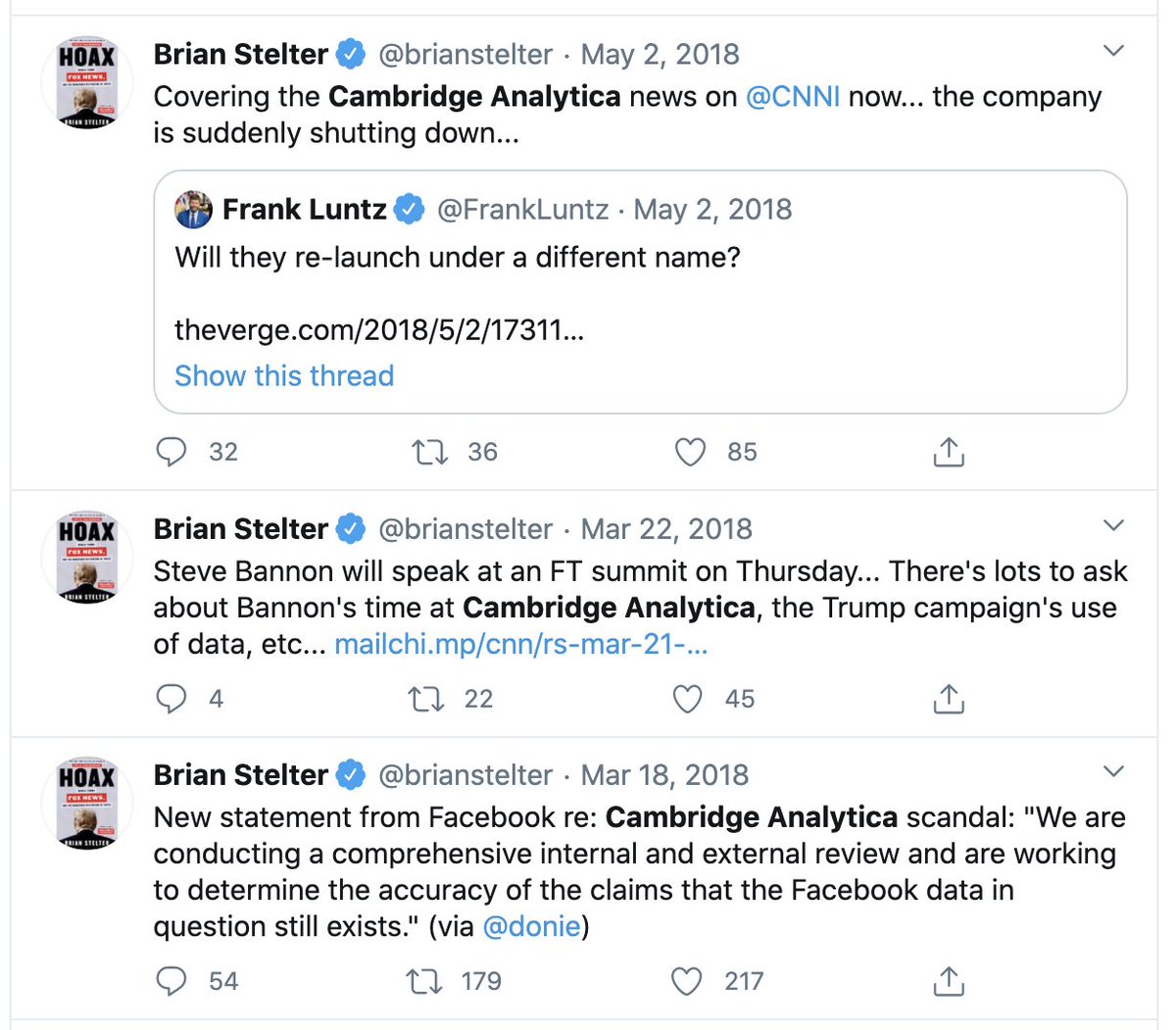 Don't know if anyone at CNN is covering debunking of the Cambridge Analytica whistleblower panic. This is what it looked like back in 2018.