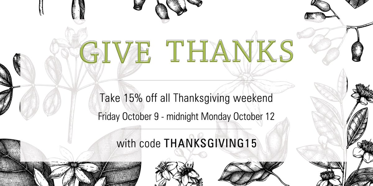 herbalhealingAB's tweet photo. **THANKSGIVING WEEKEND SALE** As a thank you to our valued customers and in celebration of Canadian Thanksgiving, we're giving 15% off all online orders from today, Friday October 9 - midnight Monday October 12.
.
Use code THANKSGIVING15 at the checkout: https://t.co/XfXzgZ52cW https://t.co/0Sx23PPM4b