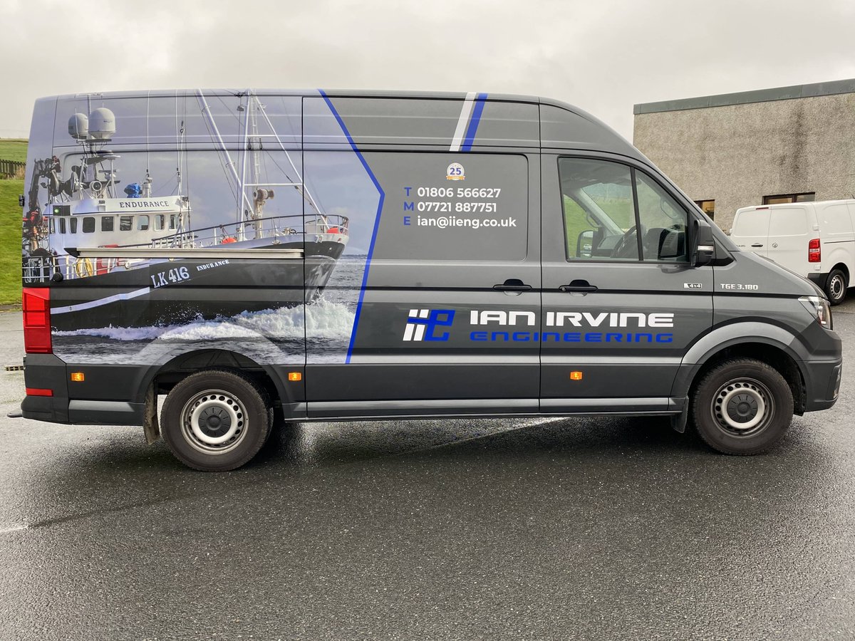 shetlandtimes's tweet photo. A cracking looking partial wrap designed, completed and installed for https://t.co/LmLmO960ho. Printed cast vinyl was used for the main image of fishing vessel Endurance. Congratulations to Ian on 25 years in business 👍 #studiodesignprint #vehiclegraphics #shetland #metamark https://t.co/n921QKjmQW