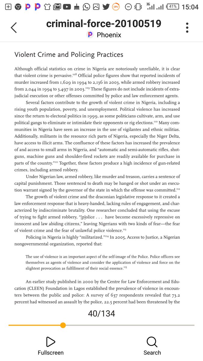 In 2005,  #AccesstoJustice, reported: "The use of violence is an important aspect of the self-image of  @policeNG. Officers see themselves as agents of violence & consider application of violence & force on slightest provocation as fulfillment of their social essence."  #EndSARS