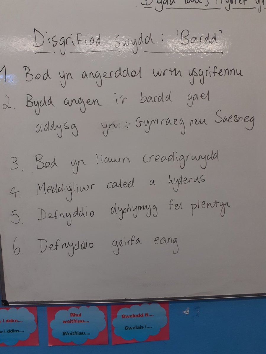 GALW 'BEIRDD' CYMRU!!!
Rydw i a dosbarth 8T <a href="/dyffrynaman/">Ysgol Dyffryn Aman</a> wedi creu disgrifiad swydd ar gyfer bod yn 'fardd' - ydych chi'n gymwys ar gyfer y swydd?
Ymgeisiwch dros y penwythnos - dyddiad cau, nos Sul yma! Fe fydd 8T yn dewis a ydych yn cael y swydd neu beidio!
Diolch a phob hwyl!