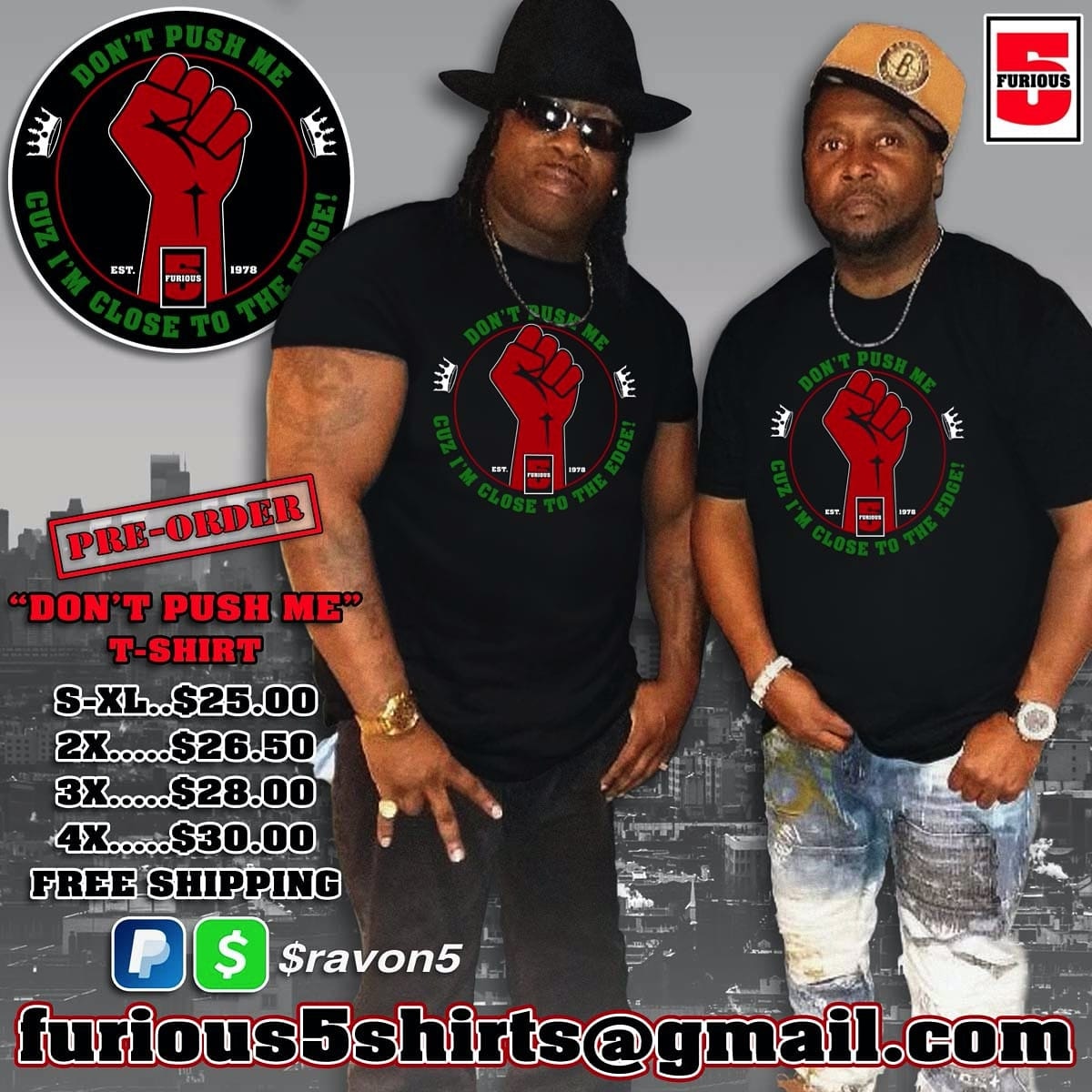 shirts are ready "now taking orders" 

please just send your  name, size shirt you want, and address to: furious5shirts@gmail.com 

and will contact you asap'  thanks