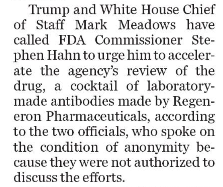 EricTopol's tweet photo. Trump is now interfering with the FDA review process for monoclonal antibodies. That is totally inappropriate. I'm interviewing Dr. Hahn on this and about vaccines shortly
https://t.co/DiTGOezrny @Carolynyjohnson https://t.co/IOANkRCd2A