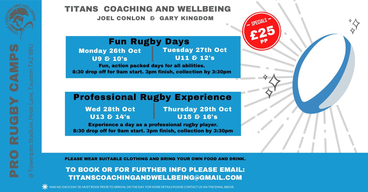 Only 2 weeks left to book onto our October Half Term Rugby Camp! #rugby #wellbeing #letsplay