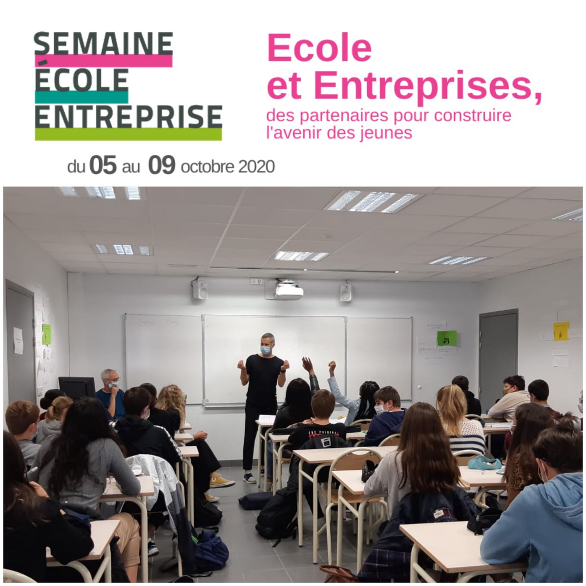 EcoleAura's tweet photo. [JOUR 5] 21ème Semaine Ecole Entreprise: rencontre des 2ndes du Lycée Berthollet avec le Directeur des Galeries Lafayette d’Annecy. Un moment riche en enseignements sur les conditions de travail, l’équilibre entre vie privée/professionnelle. 
#EcoleEntreprise20 #EgalitéDesChances https://t.co/NRCH5oGCuC