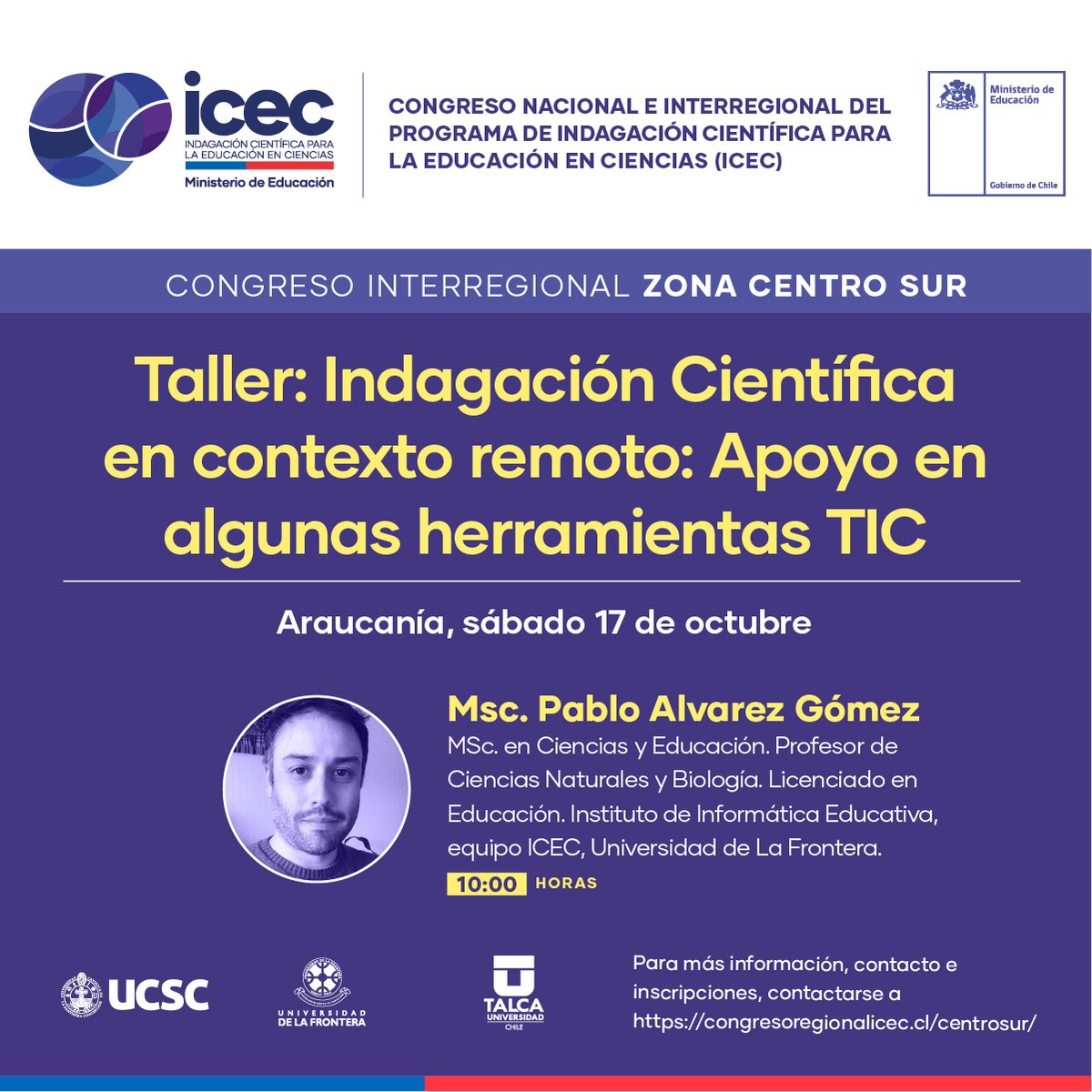 ICEC_UCSC's tweet photo. Estos son los tres talleres que se realizarán de manera simultánea como parte del Congreso Interregional Zona Centro-Sur el día sábado 17 de octubre desde las 9:30 hrs.
Para participar inscribirse en https://t.co/I4BGvrKU2B
#calidadparatodos #mineducchile
#icecucsc #programaicec https://t.co/RD2f1zGu5a
