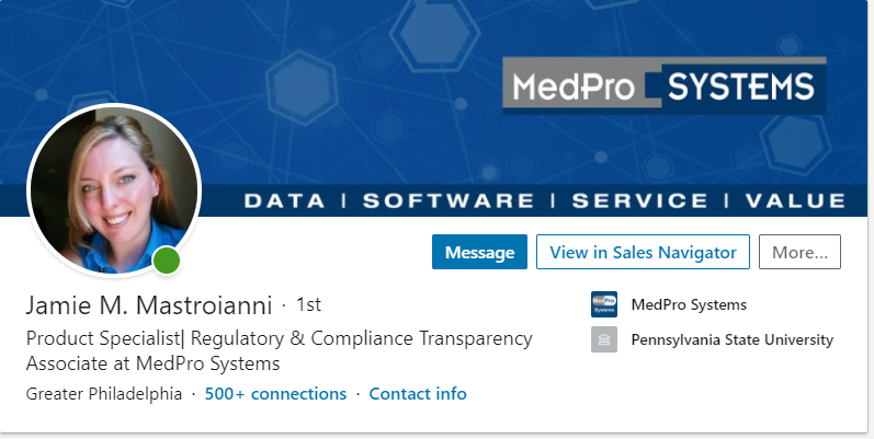 MedPro Systems is pleased to announce that Jamie M. Mastroianni has joined the company as a Regulatory and Compliance Transparency Associate to support our growing Life Sciences customer base.

More details here: medproid.com/public/home/ne…