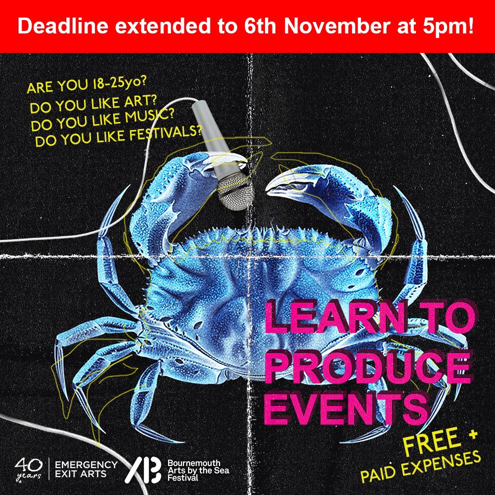 Great news! We’ve extended the deadline for our new Trainee Producer course - you know have until 6th November to apply. Don’t forget to get in touch if you’d like support with your application! #traineeproducer #artsbytheseafestival #artsbythesea2020 #artsbytheseabournemouth