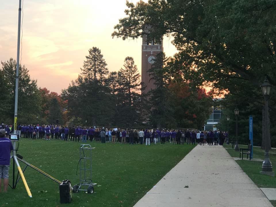 UNIVolleyball's tweet photo. Great morning walking & standing together as one with fellow student-athletes, UNI staff, & community members!! #TogetherWeRise #WeWalkAsOne https://t.co/JOHNM057ns