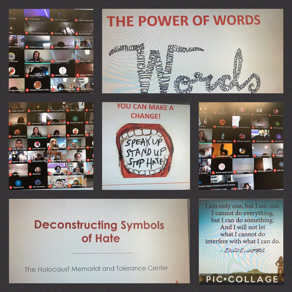 GCSD_SS's tweet image. Glen Cove 6th &amp;amp; 9th-grade students having an open conversation with Ms. Helen Turner from @HolocaustTolCtr about the Power of Words and Deconstructing Symbols of Hate. #creatingchangeagents #civicaction #PowerOfYouth @GCSDSuptRianna @GCAsstSupIsrael @MrTonySantana @facinghistory