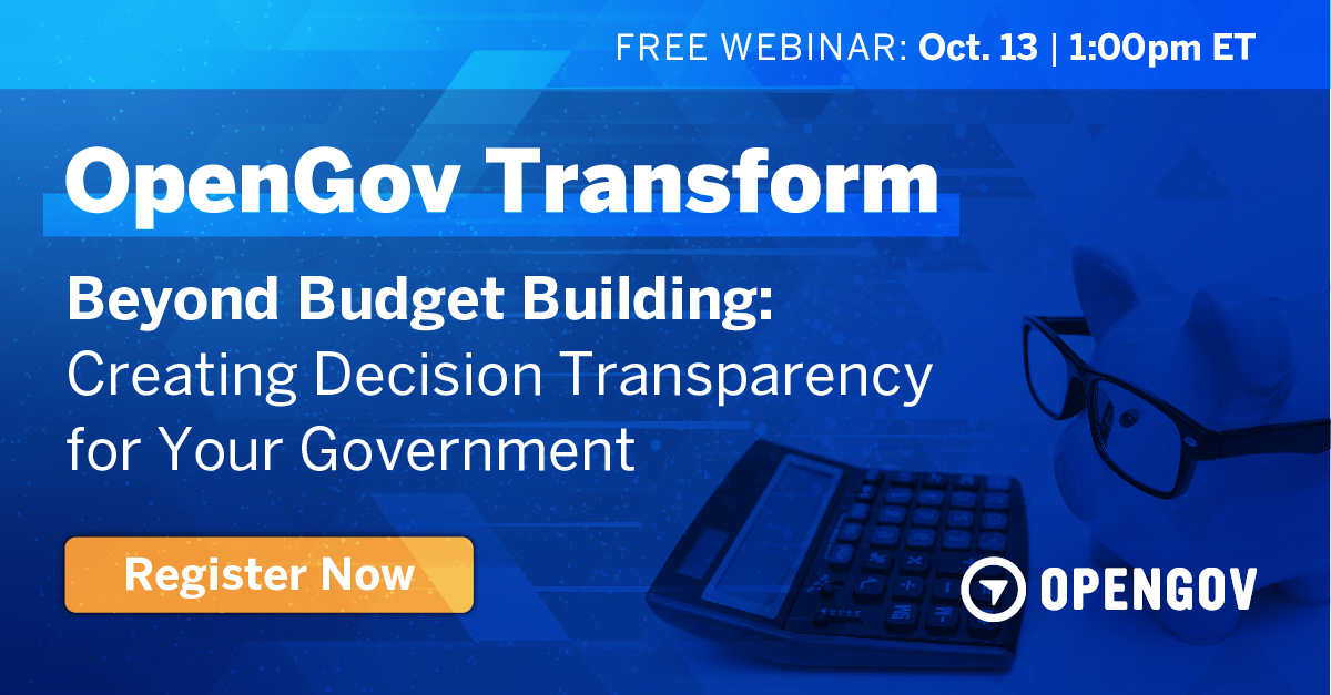 OpenGovInc's tweet photo. Have you registered for our upcoming sessions at #OpenGovTransform yet?
Learn how to prepare for multiple scenarios, adopt a performance-based budget approach and build a better internal and public-facing dashboard and earn 1 CPE credit.
Register here - https://t.co/oNupyqynfA https://t.co/EOrRu1HYF2
