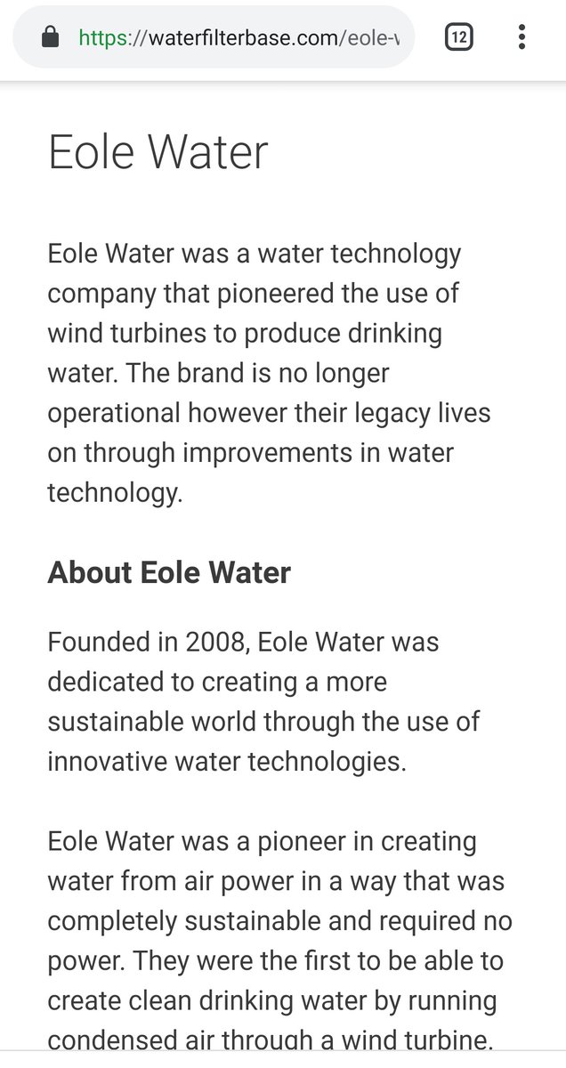 Eole Water's website  http://eolewater.com  takes you to their new "venture"  http://waterfilterbase.com  which is a site that talks about DIY water filters. The site says that Eole Water is no longer operational.