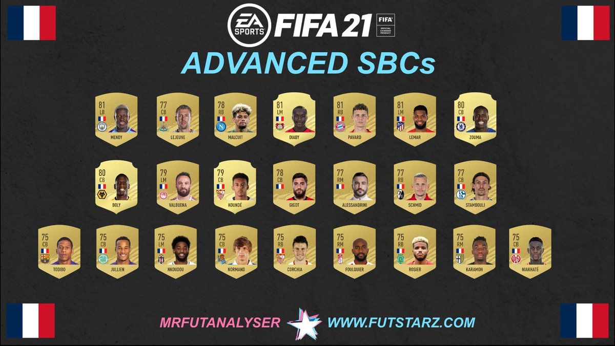 The Ultimate Advanced SBC Player listMyself and  @FutSovereign have put together a list of players that will be used in the Advanced SBCs! These are 75 to 82 ratedPlay in a different league to their Nation!Credit to  @SBC_Tipster also #fut21    #FIFA21  