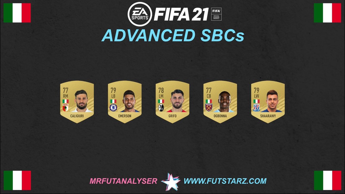 The Ultimate Advanced SBC Player listMyself and  @FutSovereign have put together a list of players that will be used in the Advanced SBCs! These are 75 to 82 ratedPlay in a different league to their Nation!Credit to  @SBC_Tipster also #fut21    #FIFA21  