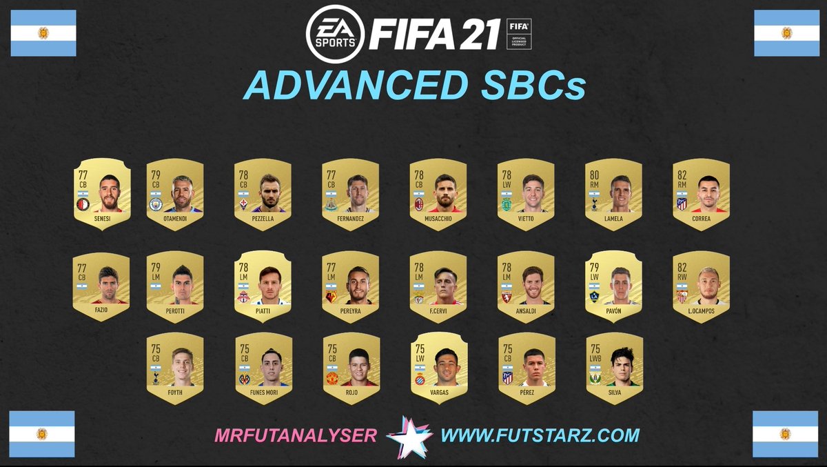 The Ultimate Advanced SBC Player listMyself and  @FutSovereign have put together a list of players that will be used in the Advanced SBCs! These are 75 to 82 ratedPlay in a different league to their Nation!Credit to  @SBC_Tipster also #fut21    #FIFA21  