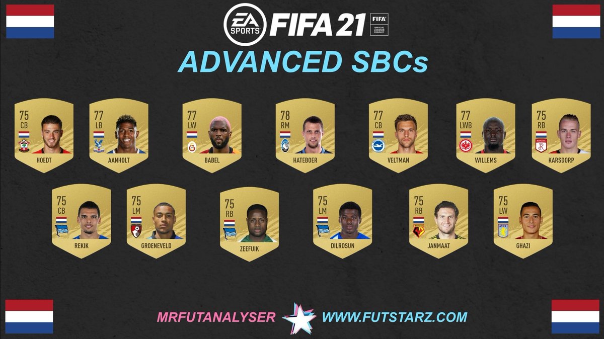 The Ultimate Advanced SBC Player listMyself and  @FutSovereign have put together a list of players that will be used in the Advanced SBCs! These are 75 to 82 ratedPlay in a different league to their Nation!Credit to  @SBC_Tipster also #fut21    #FIFA21  