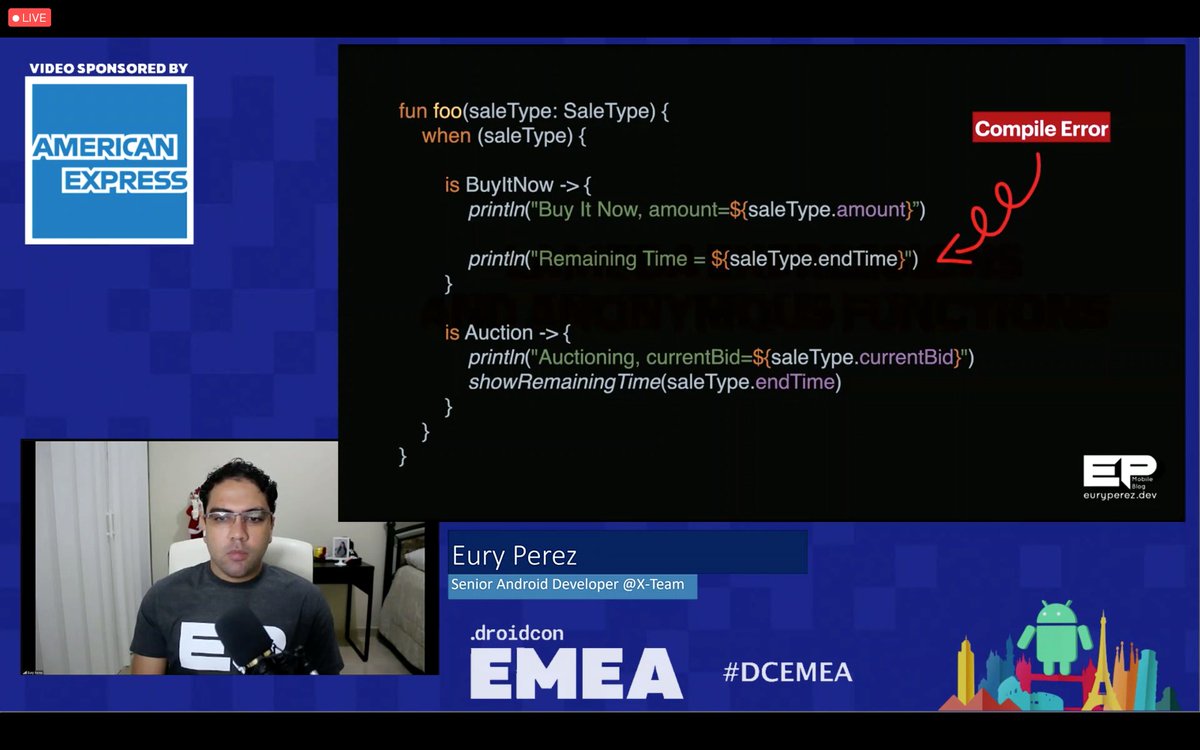 _euryperez's tweet image. That&apos;s a wrap! 🎉

Thanks to the @droidcon team for making me part of this great event #DroidConEMEA2020. I enjoyed a lot giving my talk Writing Smarter Code with #Lambdas and #SealedClasses in #Kotlin 

See you next year!