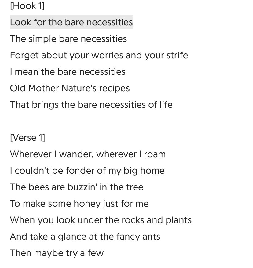 1mumintraining's tweet photo. @tenable first 10 words in the song bare necessities 6 letters or more:
What about “brings”? 😅 #isolationproblems https://t.co/VV3T9WdPEa