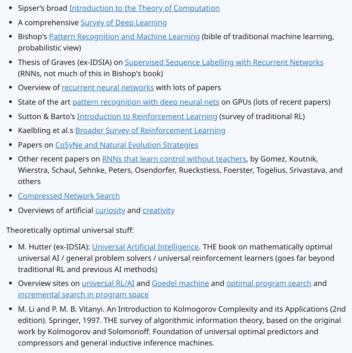 EmilWallner's tweet photo. The list of books and links Jürgen Schmidhuber 
@SchmidhuberAI recommends to new students at his lab:

https://t.co/tkBZZP5dZ6 https://t.co/9za4Ahgwjp