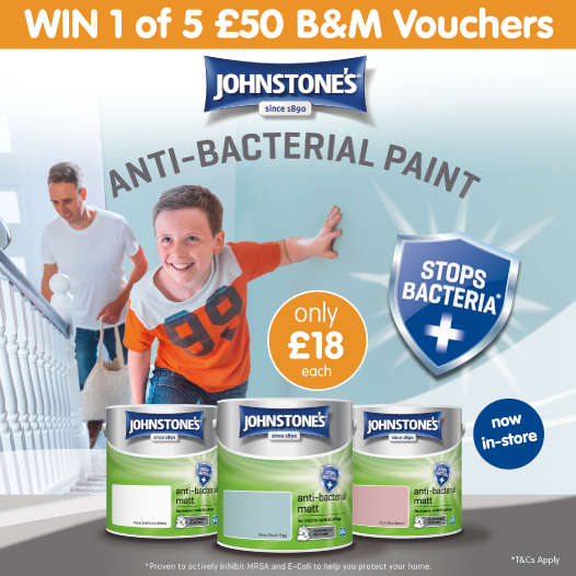 🖌️#COMPETITION TIME🖌️ We're giving away FIVE chance to #WIN £50 worth of B&M Vouchers, to celebrate the launch of @JohnstonesUK's new anti-bacterial paint! For your chance to #WIN, simply FLW/RT & COMMENT WHICH room needs painted next! Comp ends 9am 16/10/20