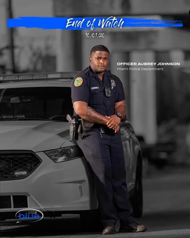 protectingblue's tweet photo. RIP. Police Officer Aubrey Johnson passed away from complications of an on-duty injury that occurred in a foot pursuit of a narcotics suspect. #rip #hero #endofwatch #lawenforcement #PoliceOfficerAubreyJohnson #MiamiPoliceDepartment #thinblueline #bluelivesmatter https://t.co/N63B0BtsXK