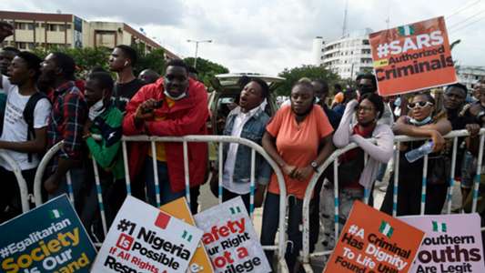 GOALAfrica's tweet photo. #EndSARS: Sarr, Balogun and Ogu join Nigeria youths in protesting against police brutality https://t.co/iyDyD9gZRM https://t.co/T3poIOvF1d