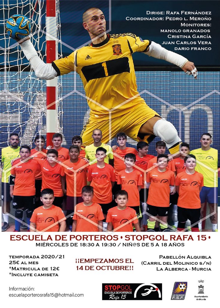 ¡EMPEZAMOS! 🖐🏻⚽️.
El próximo miércoles 14 de Octubre volvemos a los entrenamientos en nuestra Escuela de Porteros “StopGol Rafa 15” de Murcia.
Aún estás a tiempo de apuntarte ✍🏻👇🏻
