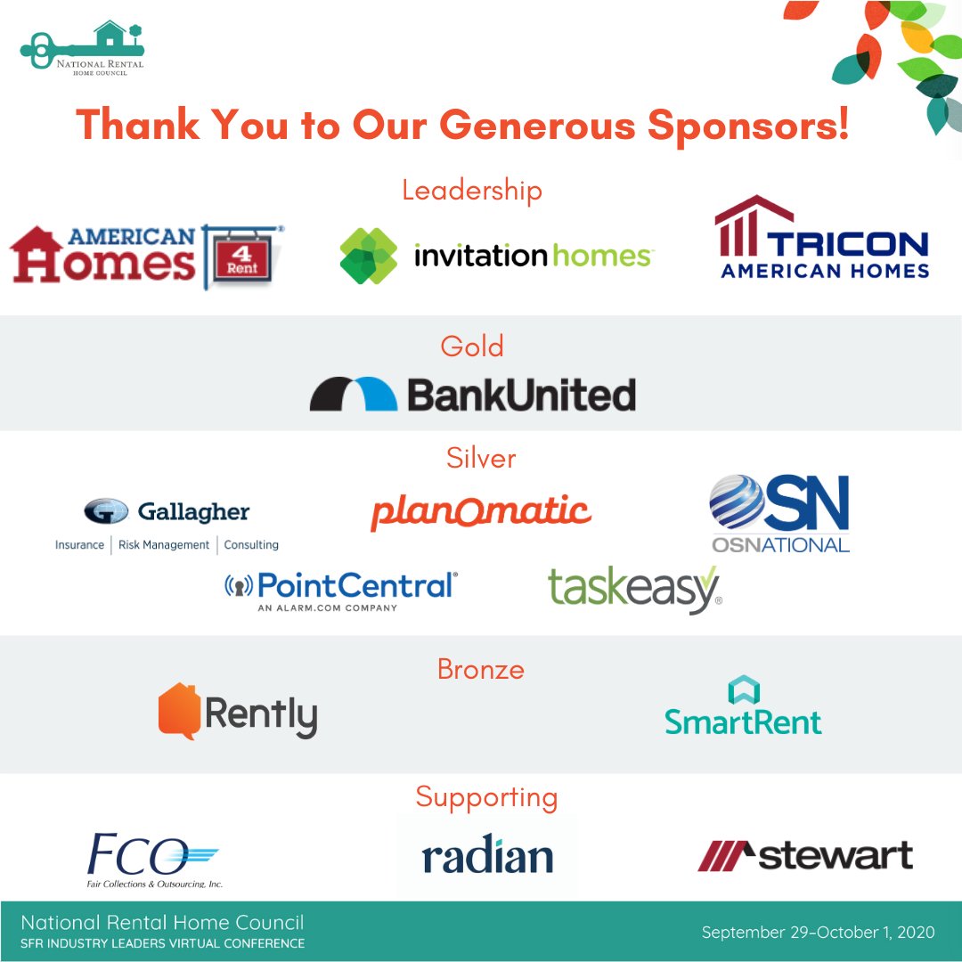 Last week’s inaugural SFR Industry Leaders Conference would not have been possible without the generous support of the following sponsors. Thank you for your continued support of NRHC!