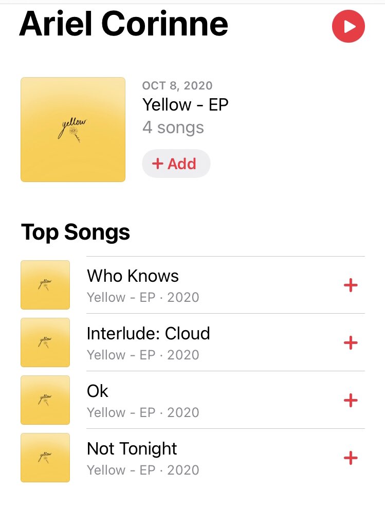 🐾SPOTLIGHT🐾 Ariel Corinne released an EP today!!!🥳 Search up her name to find her EP called Yellow on Apple Music, Spotify and iTunes!!! GO LISTEN TO HER MUSIC!!🎶 You can also follow her on Instagram @arielcorinneofc !! 🤍
