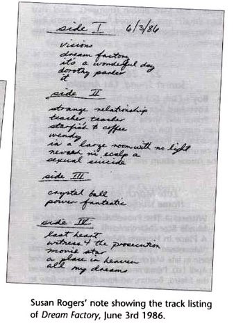 Then there’s S Rogers handwritten DF tracklisting. I would speculate this was Susan making a note of a possible track listing as a ‘work in progress’ rather than a definitive final submission to WB.As we all know P had countless works in progress throughout his career.