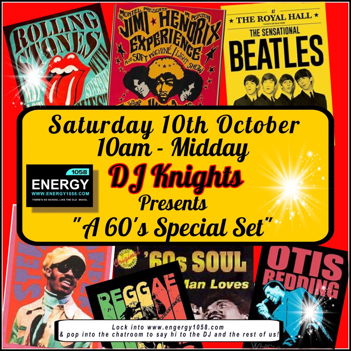 DJKandSJ's tweet photo. This Saturday we have tunes from the 60βs right through to the more modern dance tunes, knightsey at 10am then legend Steve James taking over at 12 noon. Lend us your ears for over 60 years of tuneage on energy1058
#60βs #sixties #dowop #bubblegum #dance #soul #funk @energy_1058 https://t.co/qxNWRBd36G